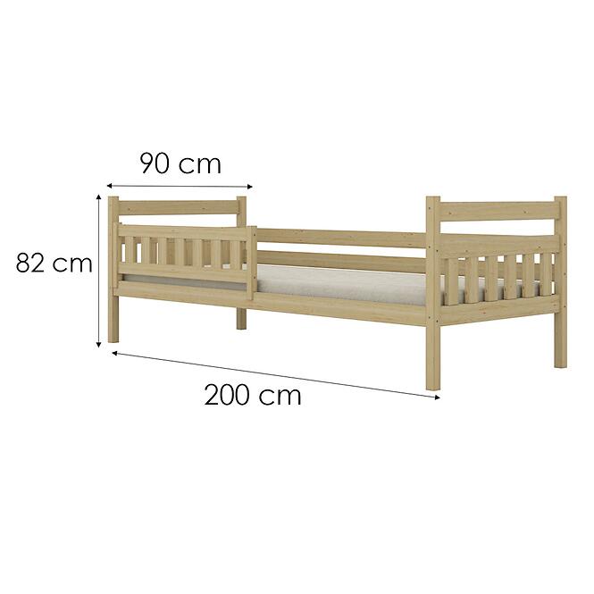 Ágy Dawid standard + korlát 90x200 természetes, nem lakkozott