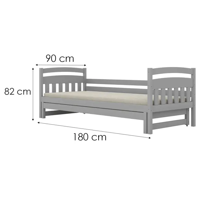 Ágy Tosia pótággyal  90x180 szürke