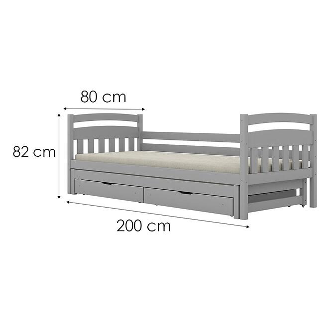 Ágy Tosia pótággyal  + fiókok 80x200 szürke,3