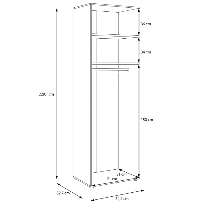 Szekrénytest Moduklix 74,4x230,1 Tölgy Mauvella,5