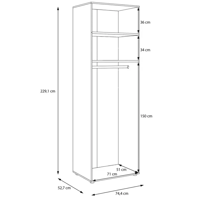 Szekrénytest Moduklix 74,4x230,1 fehér