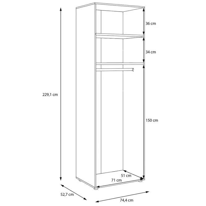 Szekrénytest Moduklix 74,4x230,1 Tölgy Cabezone,3