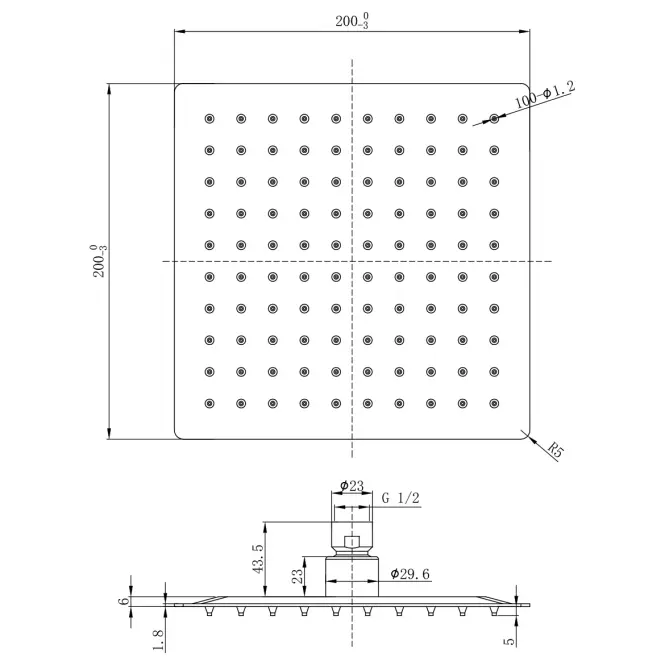 Zuhanyfej Square Slim 20x20 cm