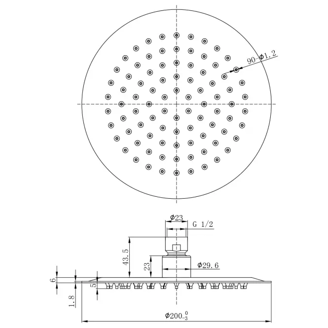 Zuhanyfej Round Slim 20 cm