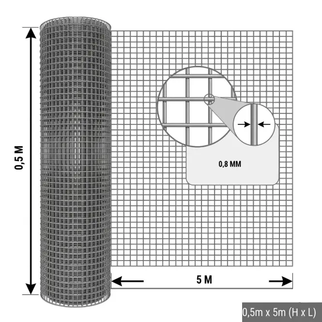 Hegesztett tenyészháló 0,5x5 m 0,8 mm 12 mm zöld GMW055G