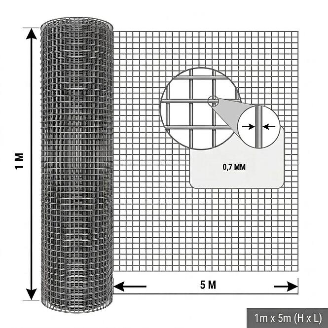 Zváraná chovná sieť 0,5x5 m 0,7 mm 12,7 mm galvanizált GMW055Z