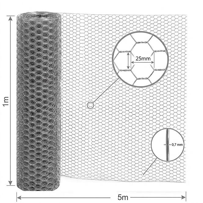 Hatszögletű háló 1x5 m 0,7 mm 25 mm horganyzott GMH15Z