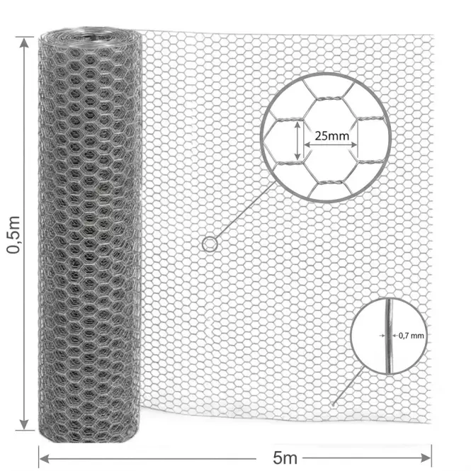 Hatszögletű háló 0,5x5 m 0,7 mm 25 mm horganyzott GMH055Z,2