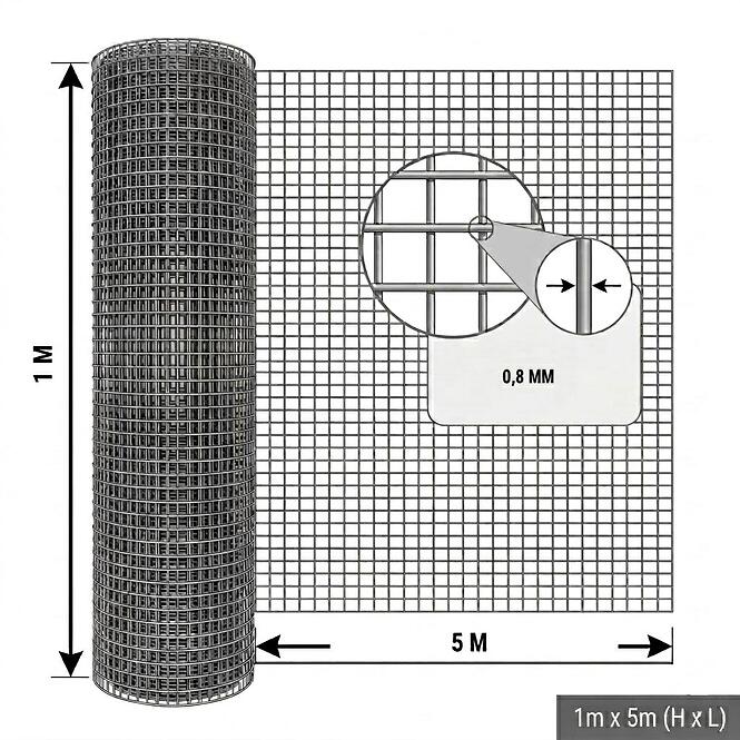 Hegesztett tenyészháló 1x5 m 0,8 mm 12,7 mm zöld GMW15G