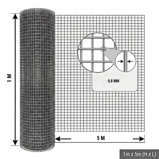 Hegesztett tenyészháló 1x5 m 0,8 mm 12,7 mm zöld GMW15G,2