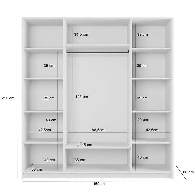 Szekrény Malmo 160 fehér + tükrök,3