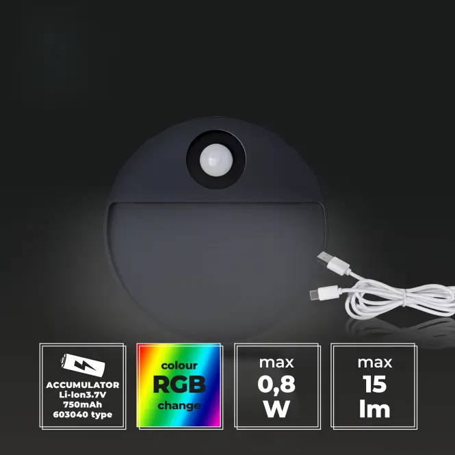 Lámpa mozgásérzékelő RGB SELVIK O 66778 BLACK,2