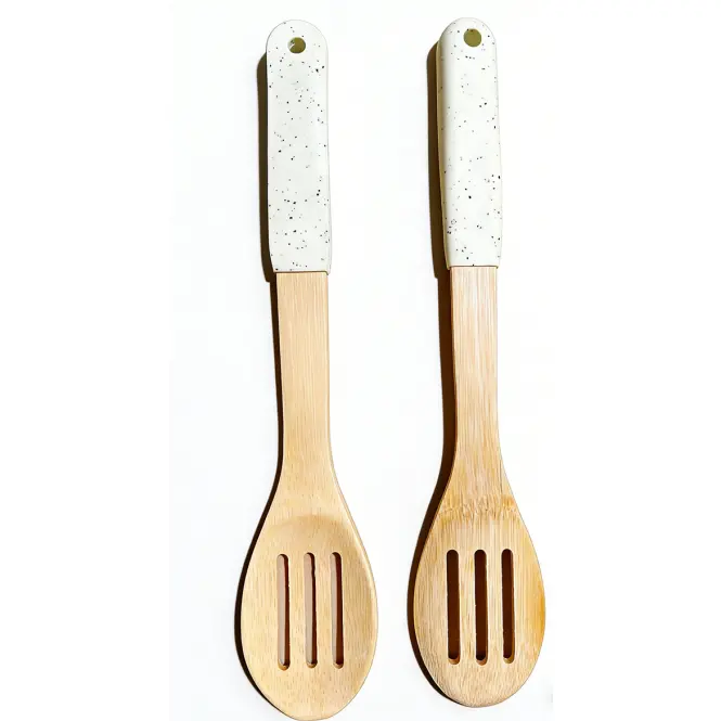 Áttört kanál bambusz nyéllel, fehér, 32*6cm ut04332bs17