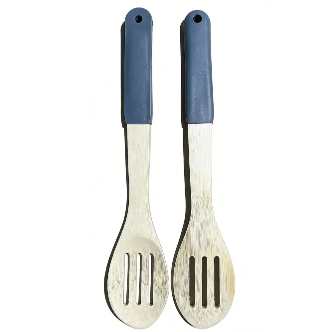 Áttört kanál bambusz nyéllel, szürke, 32*6cm, ut04332bs21