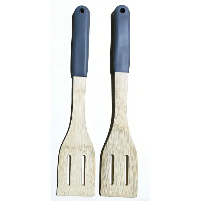 Áttört spatula bambusz nyéllel, szürke, 32*6cm, ut03932bs20