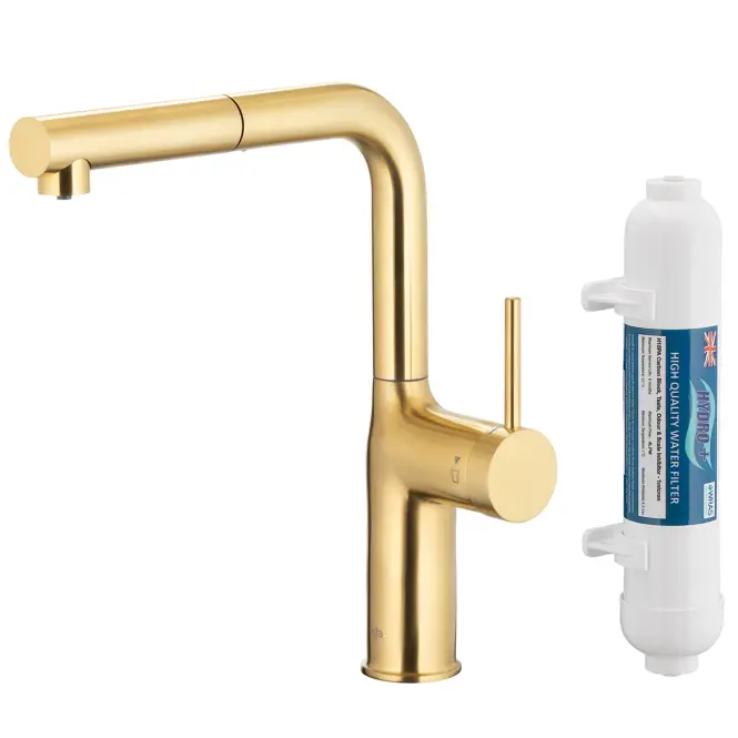 Mosogató csaptelep Duero Pure Move Light Gold vízszűrővel kihúzható kifolyóval