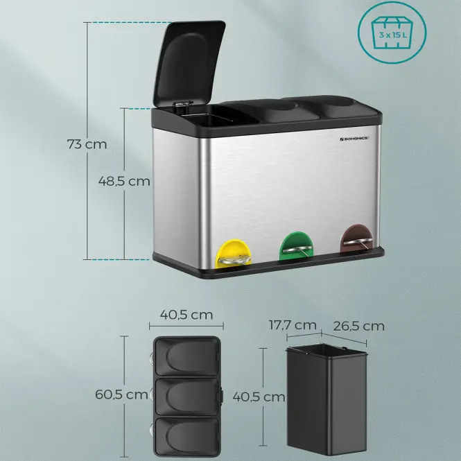 Szemetes 3x15 l acél LTB45L