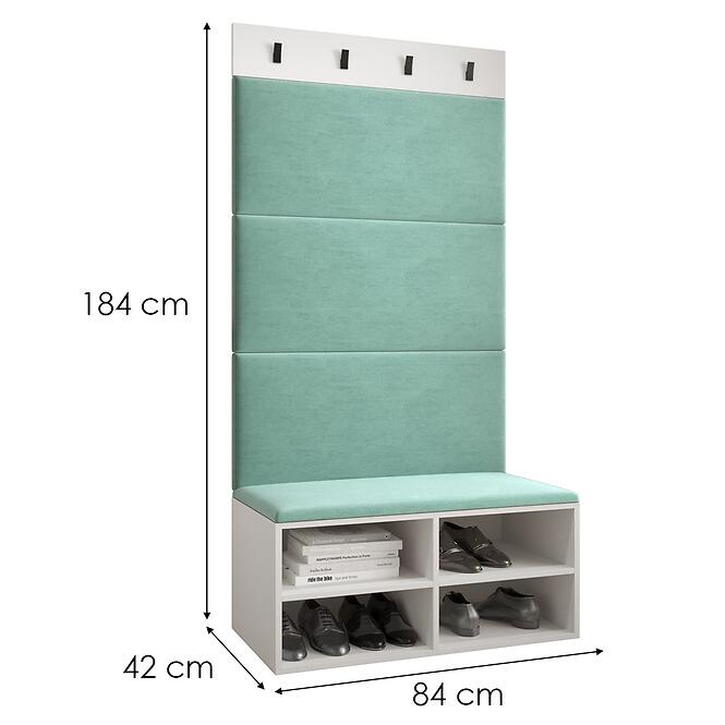 Előszobafal Miro fehér/fekete panel mentás