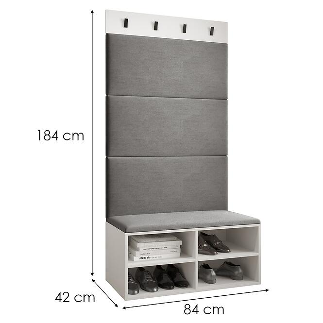 Előszobafal Miro fehér panel szürke