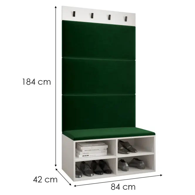 Előszobafal Miro fehér panel zöld,2