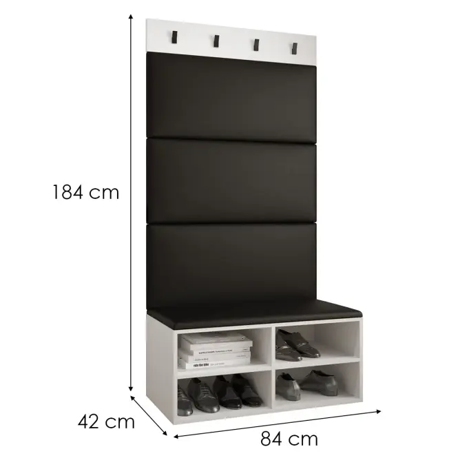 Előszobafal Miro fehér panel fekete eco,2