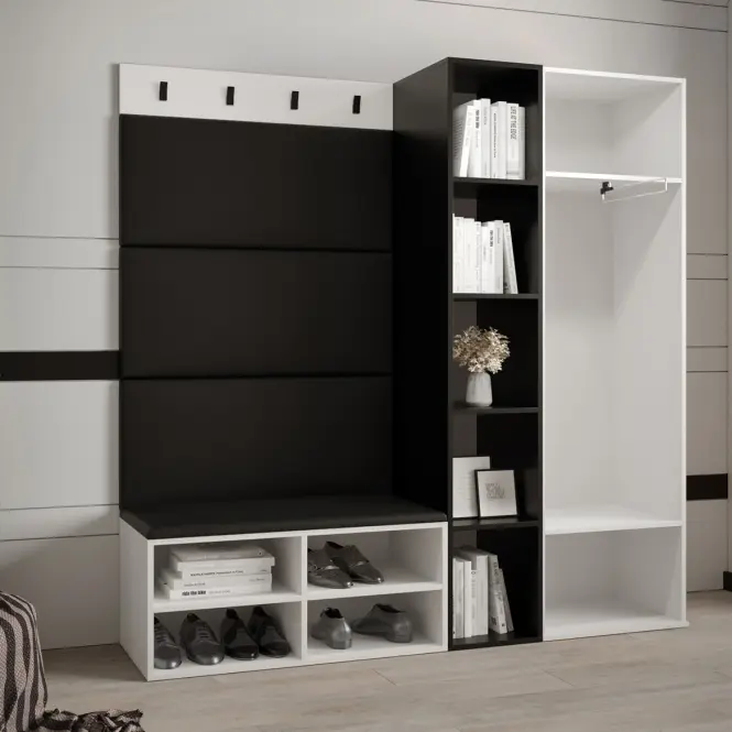 Előszobafal Miro fehér panel fekete eco