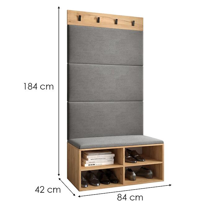 Előszobafal Miro tölgy craft panel szürke