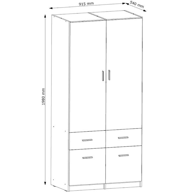 Szekrény Snow 03 91 cm fényes fehér/alpesi fehér,2