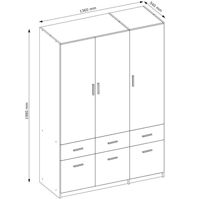 Szekrény Snow 04 136 cm fényes fehér/alpesi fehér,2