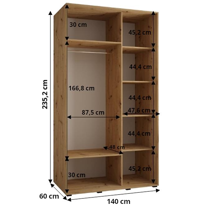 Szekrény Lanko 2-140 (60) fehér/artisan