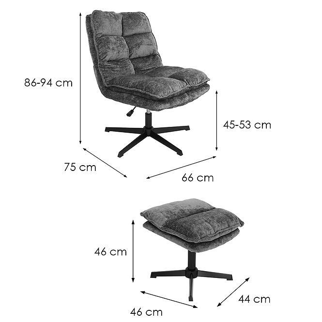Fotel Katania lábtartóval, sötét szürke