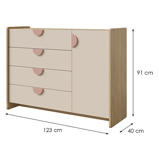 Komód Lexi 9 Cremona/Macadamia/Rózsaszín