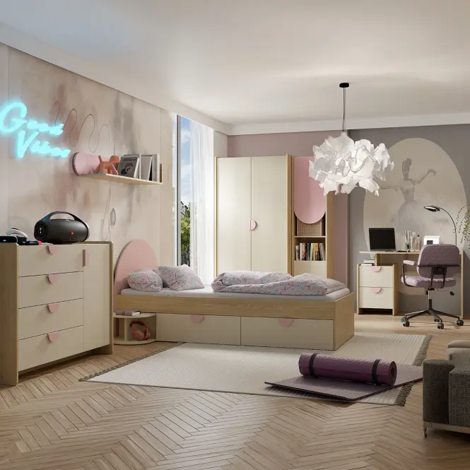 Komód Lexi 11 Cremona/Macadamia/Rózsaszín