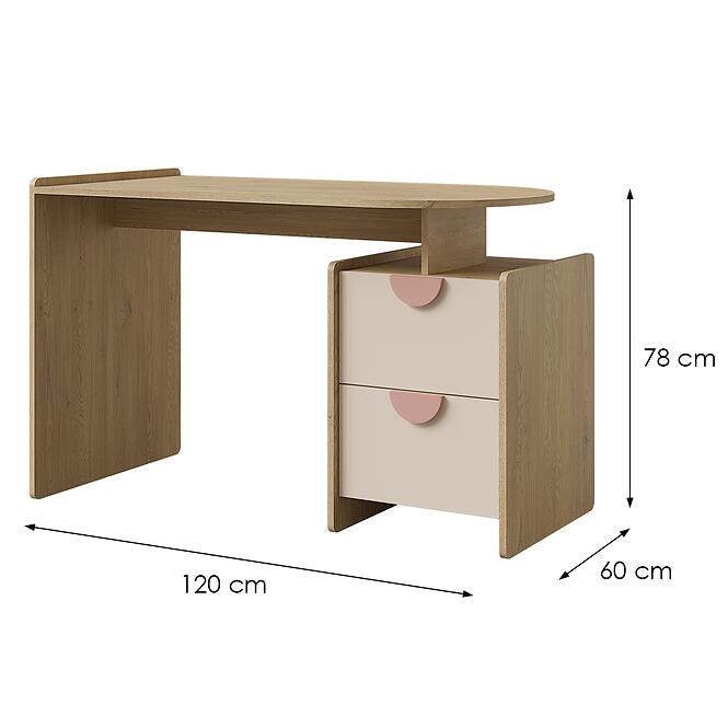 Íróasztal Lexi 12l/P Cremona/Macadamia/Rózsaszín