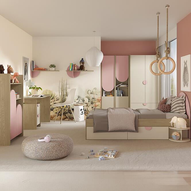 Éjjeliszekrény Lexi 14 Cremona/Macadamia/Rózsaszín
