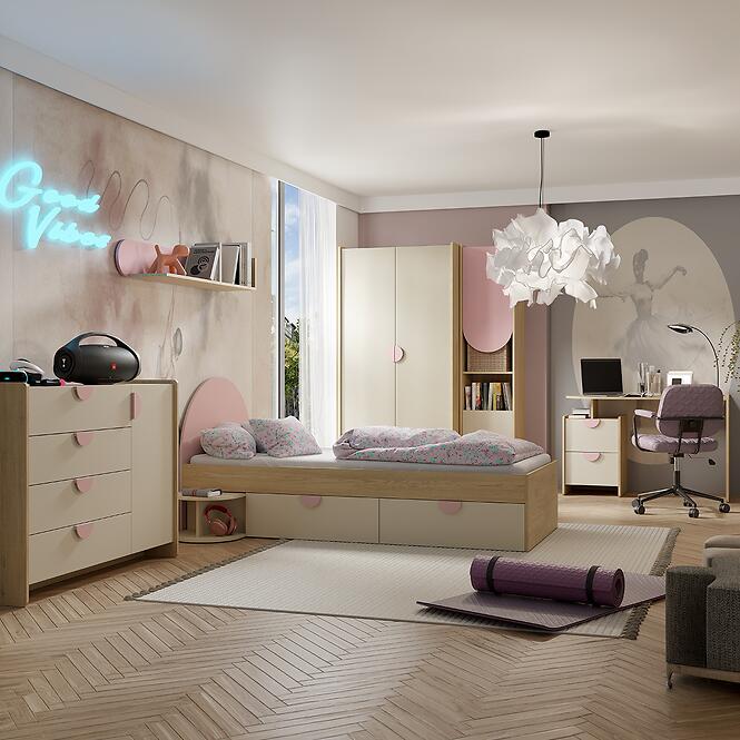 Regál Lexi 4p Cremona/Macadamia/Rózsaszín