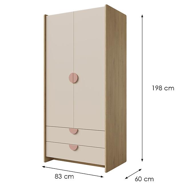 Szekrény Lexi 2 Cremona/Macadamia/Rózsaszín,2