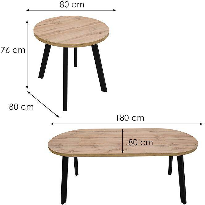 Asztal St-82 80+2x50 Wotan/Fekete,2