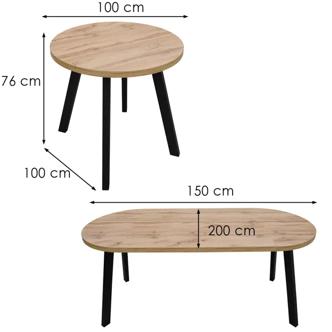 Asztal St-82 100+2x50 Wotan/Fekete,2