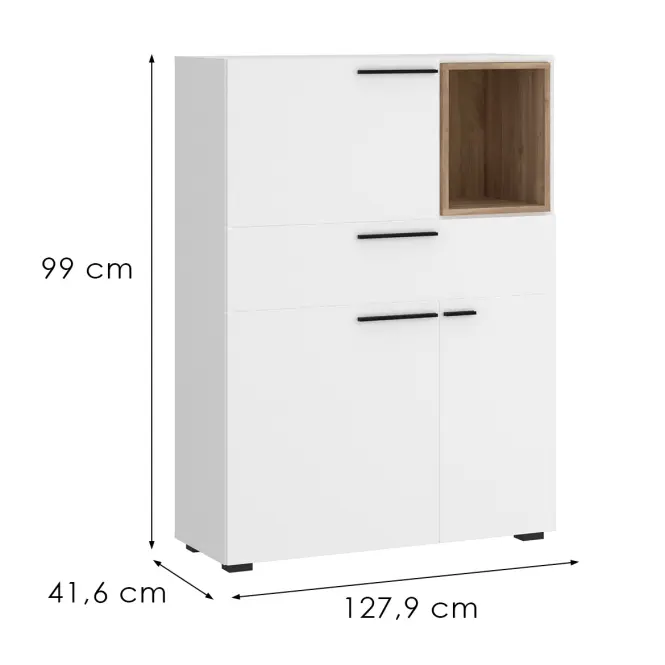 Komód Marlow MRLK01 3D1S fehér alpesi/tölgy honey castello,2