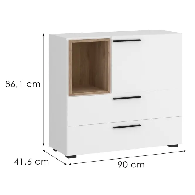 Komód Marlow MRLK02 1D2S fehér alpesi/tölgy honey castello