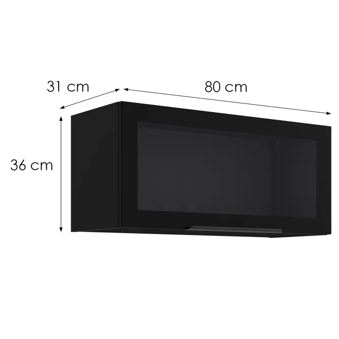 Konyhaszekrény - vitrin fekete/fekete 80GUS-36 1F,2