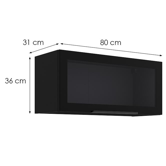 Konyhaszekrény - vitrin fekete/fekete 80GUS-36 1F,2
