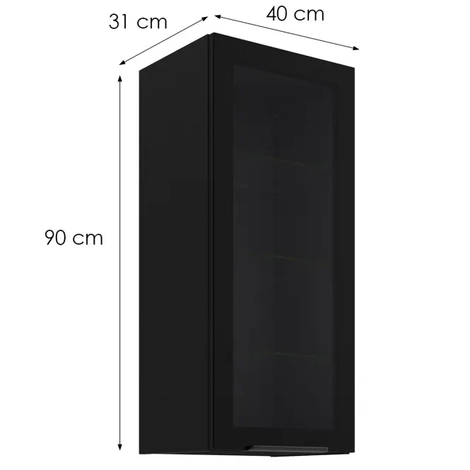 Konyhaszekrény - vitrin fekete/fekete 40GS-90 1F,2