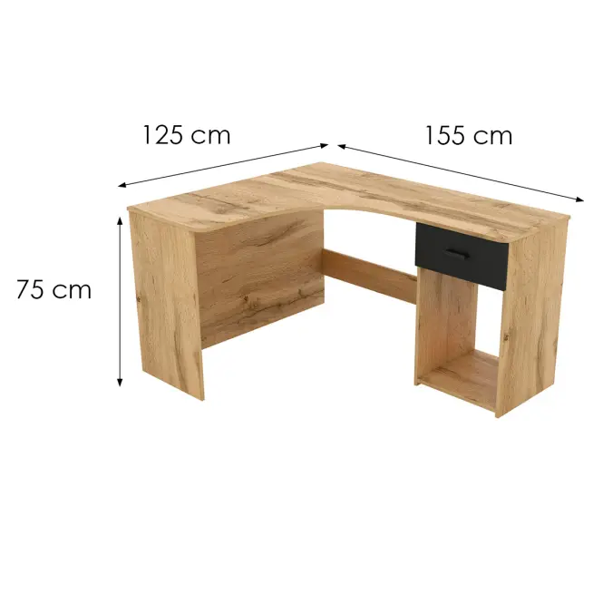 Íróasztal sarok Corner Tölgy Wotan/Fekete,2