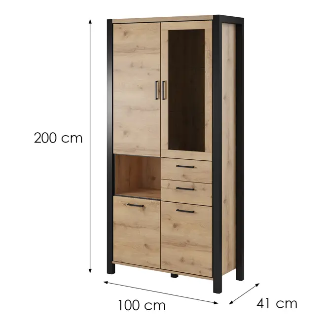Vitrin 4d2s Aktiv 13 Tölgy Taurus/Fekete,2