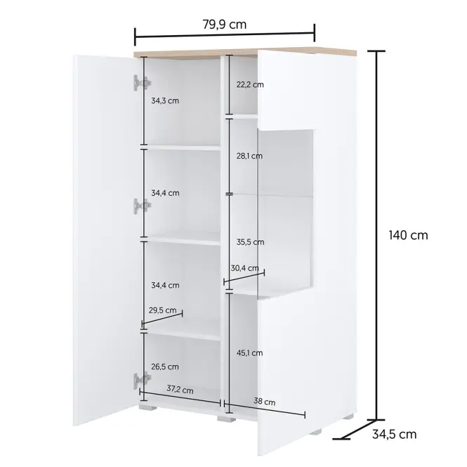 Vitrin 2d Modo 44 Tölgy Mauvella/Fehér,6