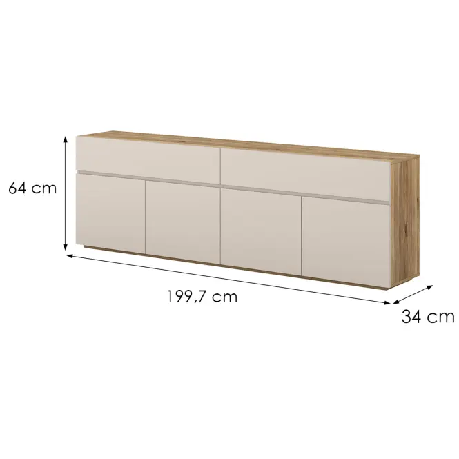 Komód 4d4s Criss 25 Tölgy Mauvella/Kaszmir,2