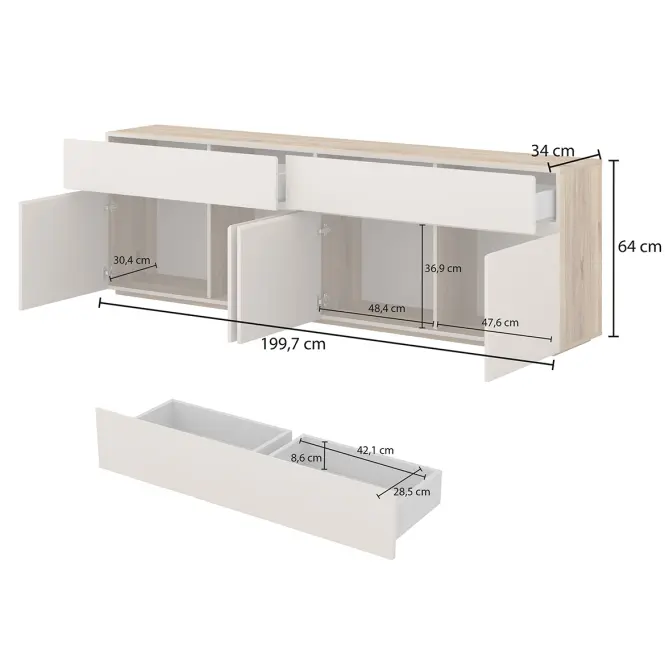 Komód 4d4s Criss 25 Tölgy Mauvella/Kaszmir