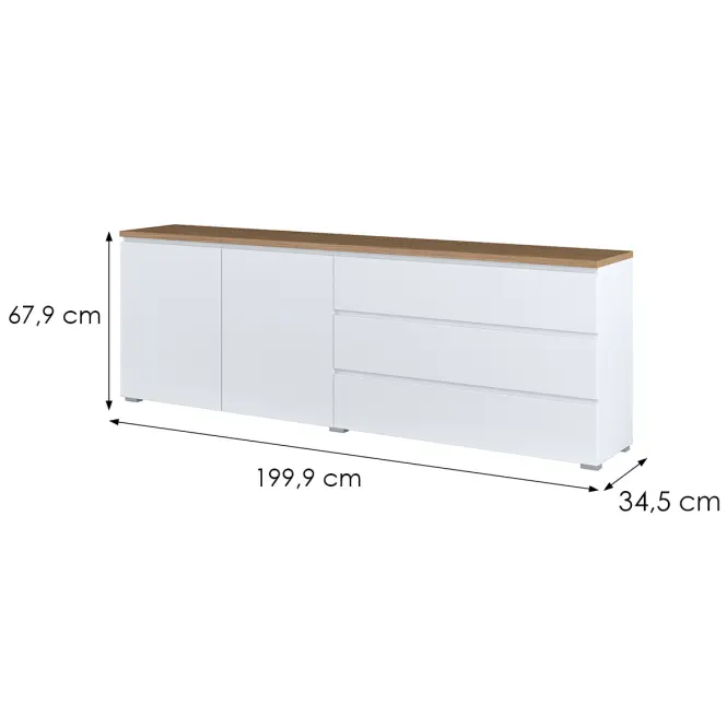 Komód 2d3s Modo 28 200cm Tölgy Mauvella/Fehér,2